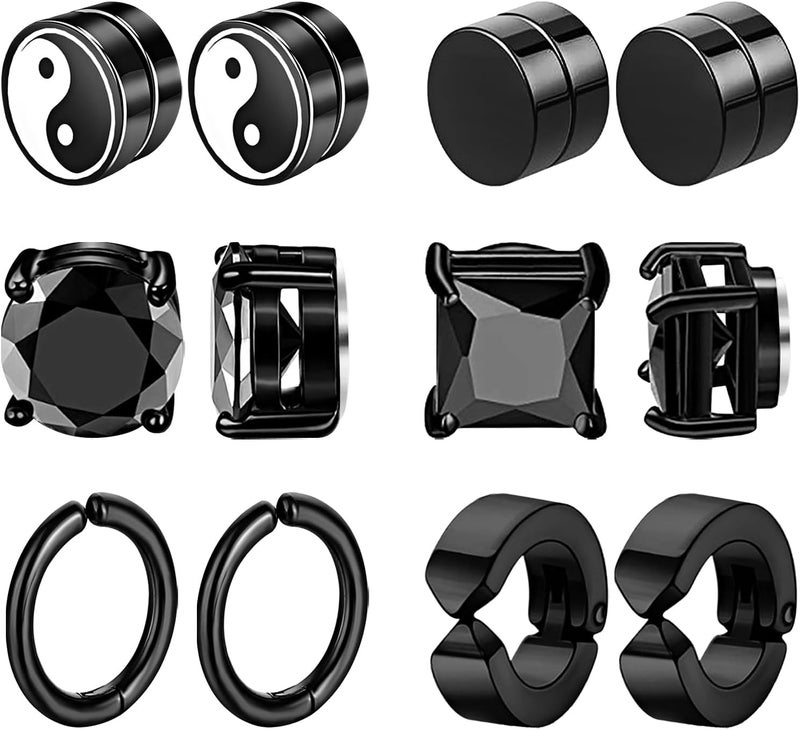 NEWITIN 6 Pairs Stainless Steel Magnetic Stud Earrings for Men Clip on Earring Magnetic Earring Unisex Non Piercing CZ Magnet Studs Diamond Earrings for Women Men - Image 1